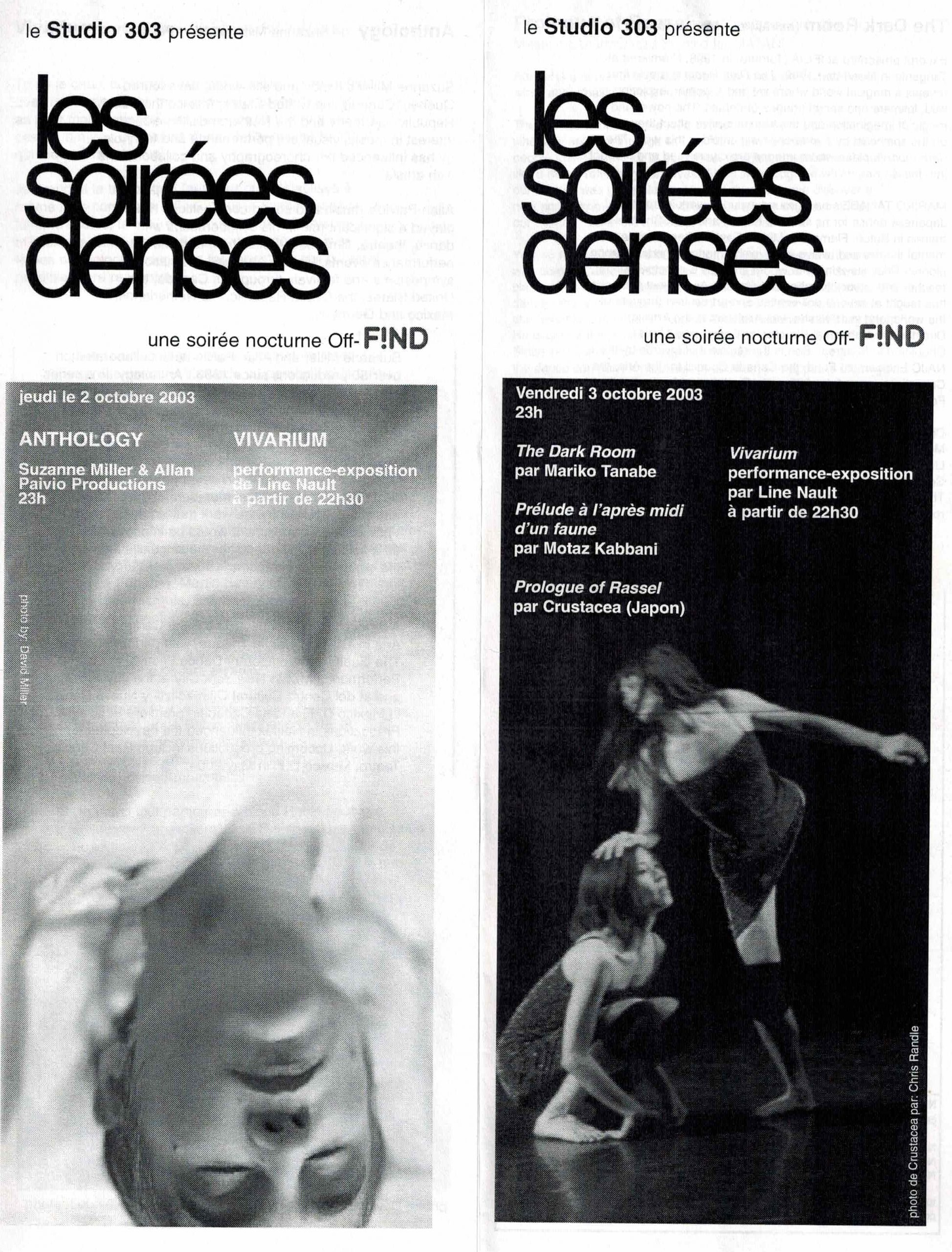 Les soirées denses -programme de soirée (2003)
Off FIND (Festival International de la Nouvelle Danse)