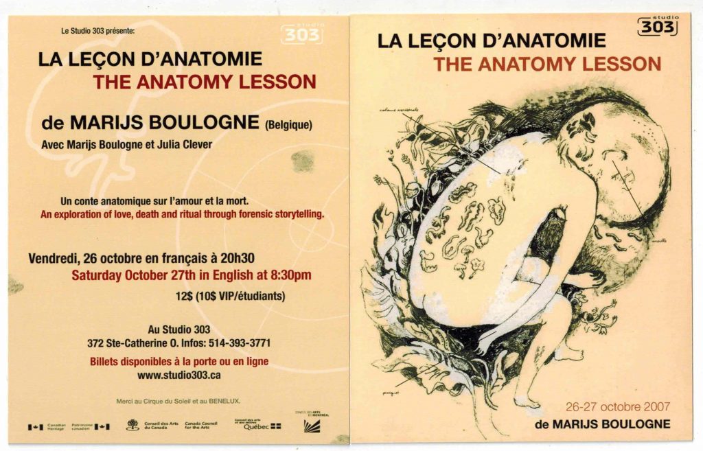 La leçon d'anatomie de Marijs Boulogne (2007)
26-27 octobre 2007
