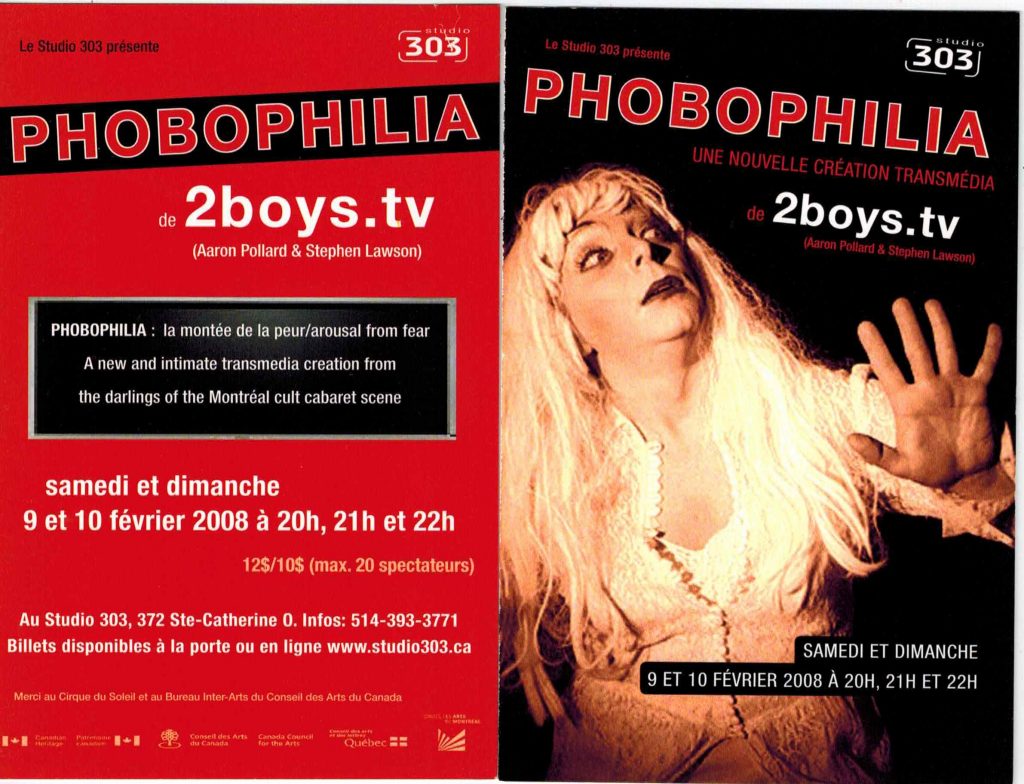 Phobophilia de 2boys.tv -transmedia (2008)
9 et 10 février 2008
Aaron Pollard & Stephen Lawson