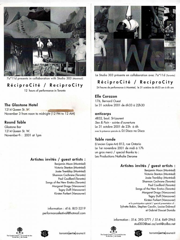 Réciprocité (2001)
en collaboration avec 7a*11d (Toronto)